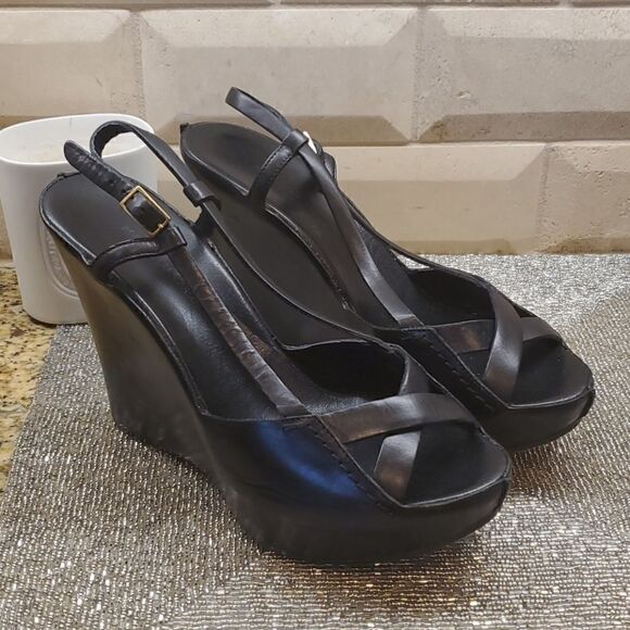 ROBERTO DEL CARLO Black Leather Wedge - 37 - Picture 1 of 10